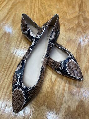 Botkier Women's Brown Snake Embossed Leather Pointed Toe Ballet Flat Size 7 S2